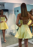 A-Line Square Neckline Mini Charmeuse Homecoming Dress - Luxurious Evening Attire BM bride