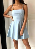 A-Line Square Neckline Mini Elastic Satin Homecoming Dress With Bowknot - Trendy Evening Dress BM bride