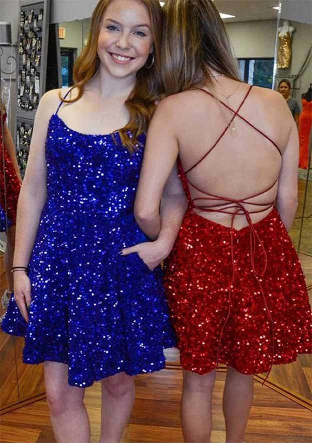 A-Line Scoop Neck Sleeveless Mini Velvet Sequins Homecoming Dress BM bride