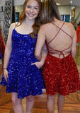 A-Line Scoop Neck Sleeveless Mini Velvet Sequins Homecoming Dress BM bride
