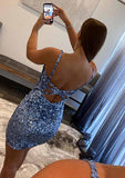 Sheath V-Neck Mini Velvet Sequins Homecoming Dress - Glittering Party Dress BM bride