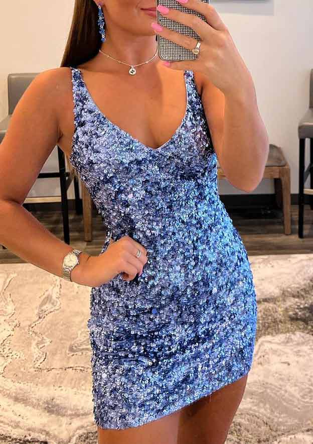 Sheath V-Neck Mini Velvet Sequins Homecoming Dress - Glittering Party Dress BM bride