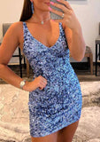 Sheath V-Neck Mini Velvet Sequins Homecoming Dress - Glittering Party Dress BM bride