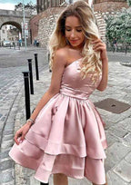 A-Line Princess One-Shoulder Mini Satin Homecoming Dress With Ruffles - Elegant Party Gown BM bride