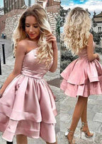 A-Line Princess One-Shoulder Mini Satin Homecoming Dress With Ruffles - Elegant Party Gown BM bride