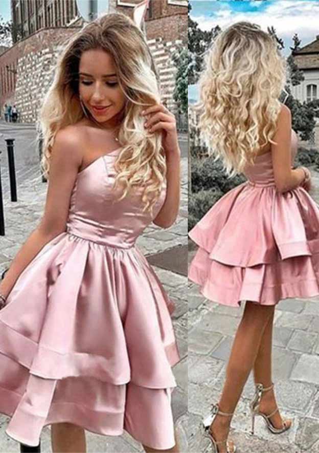 A-Line Princess One-Shoulder Mini Satin Homecoming Dress With Ruffles - Elegant Party Gown BM bride