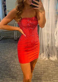 Sheath Sweetheart Neckline Mini Satin Homecoming Dress With Beading - Glamorous Event Gown BM bride