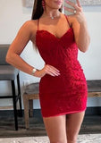 Sheath V-Neck Mini Lace Homecoming Dress With Beading - Elegant Party Gown BM bride