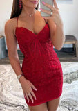 Sheath V-Neck Mini Lace Homecoming Dress With Beading - Elegant Party Gown BM bride