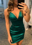 Sheath V-Neck Mini Silk-Like Satin Homecoming Dress - Luxurious Evening Wear BM bride