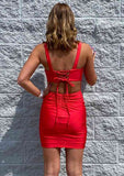 Sheath Square Neckline Mini Elastic Satin Homecoming Dress With Pleats - Stylish Cocktail Dress BM bride