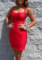 Sheath Square Neckline Mini Elastic Satin Homecoming Dress With Pleats - Stylish Cocktail Dress BM bride
