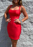 Sheath Square Neckline Mini Elastic Satin Homecoming Dress With Pleats - Stylish Cocktail Dress BM bride