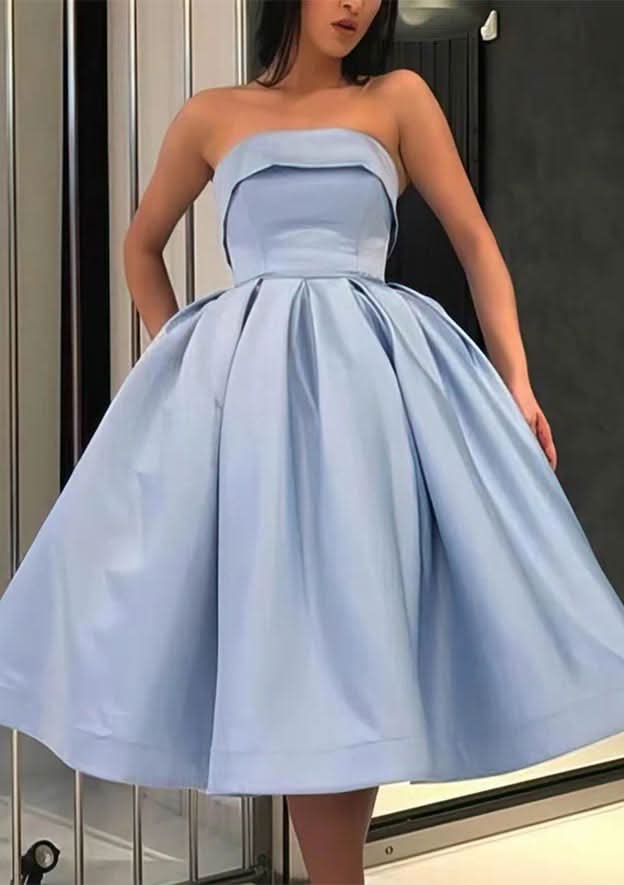 Pleated Mini Satin A-Line Dress With Sweetheart Neckline & Sleeveless Style BM bride