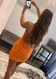 One-Shoulder Mini Velvet Sequins Sheath Homecoming Dress BM bride