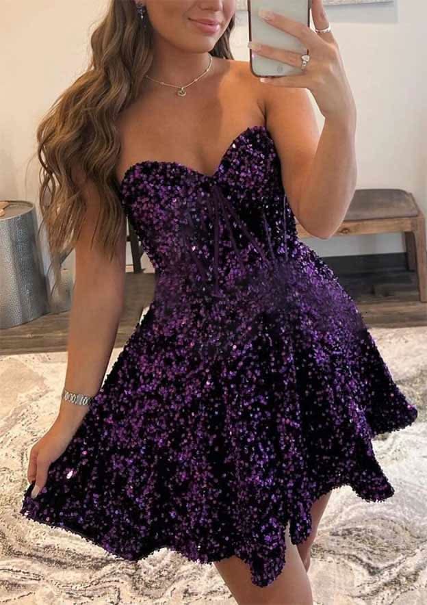 Velvet Mini Homecoming Dress With Pockets & Sweetheart Neckline BM bride