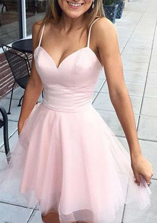 Mini Satin A-Line Dress With Square Neckline, Sleeveless, & Bowknot Ruffles - Homecoming Charm BM bride