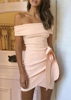 Ruffled Mini Satin A-Line Dress With V-Neck & Sleeveless Design - Homecoming Elegance BM bride