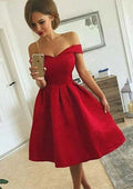 Lace-Accented Off-The-Shoulder Mini Chiffon A-Line Dress With Half Sleeves - Homecoming Allure BM bride