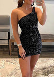Sheath One-Shoulder Mini Velvet Sequins Homecoming Dress - Sparkling Evening Gown BM bride