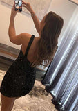 Sheath One-Shoulder Mini Velvet Sequins Homecoming Dress - Sparkling Evening Gown BM bride