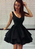 Pleated Mini Satin A-Line Dress With V-Neck & Long Sleeves - Homecoming Style BM bride