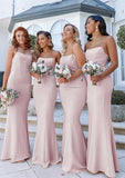 Floor-Length Elastic Satin Bridesmaid Dress In Sheath/Column Shape, Square Neck, Sleeveless BM bride