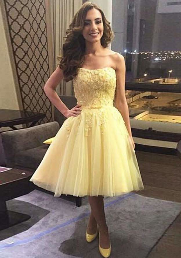 A-Line Sweetheart Sleeveless Knee-Length Tulle Homecoming Dress With Applique Beading BM bride