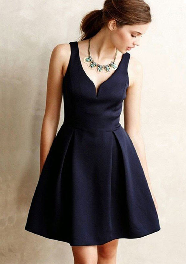 A-Line V-Neck Sleeveless Mini Satin Homecoming Dress BM bride