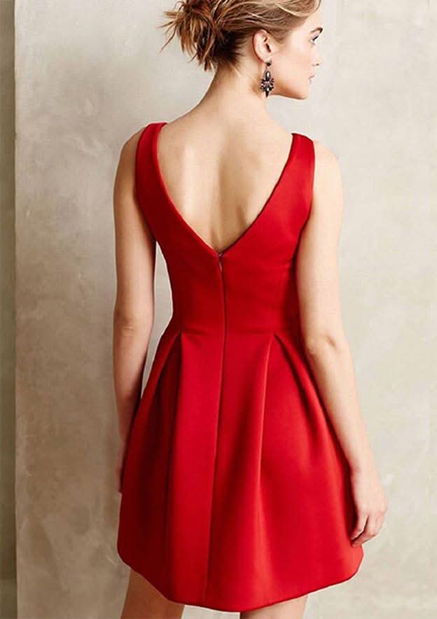 A-Line V-Neck Sleeveless Mini Satin Homecoming Dress BM bride