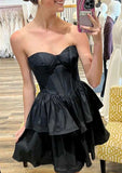 A-Line Satin Mini Homecoming Dress With Ruffles & Sleeveless Sweetheart Neckline BM bride