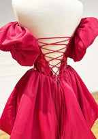 Short Sleeve Mini Satin Princess Homecoming Dress With Sweetheart Neckline & Sequins Bubble BM bride