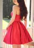 A-Line Sweetheart Sleeveless Mini Satin Homecoming Dress With Pleats BM bride