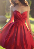 A-Line Sweetheart Sleeveless Mini Satin Homecoming Dress With Pleats BM bride