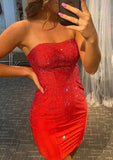 Sheath Sweetheart Neckline Mini Satin Homecoming Dress With Beading - Glamorous Event Gown BM bride