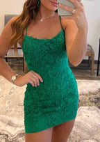 Sheath Scoop Neck Mini Lace Homecoming Dress With Beading - Elegant Party Dress BM bride