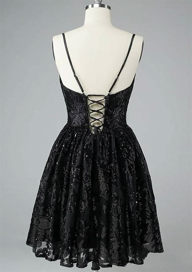 Shimmering A-Line V-Neck Sleeveless Sequined Mini Homecoming Dress With Beading BM bride