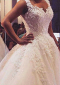Beaded Sweetheart Covered Button Sleeveless Tulle Ball Gown Wedding Dress with Sweep Train BM bride