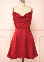 Sleeveless Mini Charmeuse Dress With Cowl Neck & Pleats For Homecoming BM bride
