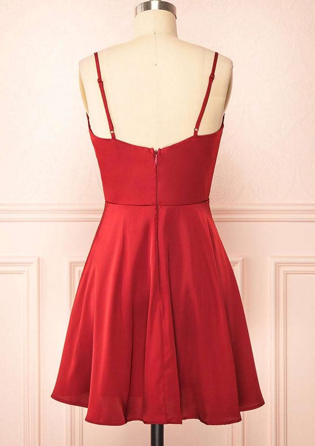 Sleeveless Mini Charmeuse Dress With Cowl Neck & Pleats For Homecoming BM bride