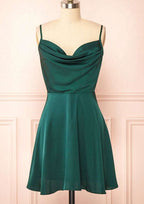 Sleeveless Mini Charmeuse Dress With Cowl Neck & Pleats For Homecoming BM bride