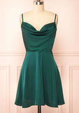 Sleeveless Mini Charmeuse Dress With Cowl Neck & Pleats For Homecoming BM bride
