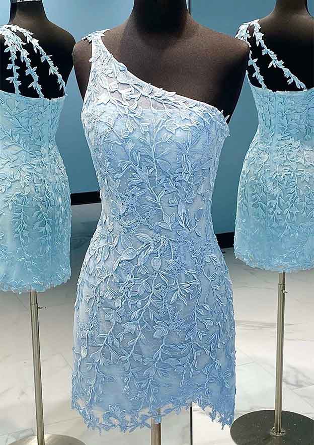 One-Shoulder Lace Mini Dress With Beading - Perfect For Homecoming BM bride