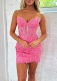 Lace Mini Homecoming Dress With Sweetheart Neckline & Beading BM bride