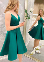 Stunning A-Line V-Neck Sleeveless Satin Mini Homecoming Dress BM bride