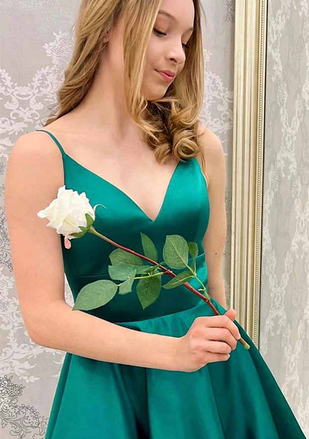 Stunning A-Line V-Neck Sleeveless Satin Mini Homecoming Dress BM bride