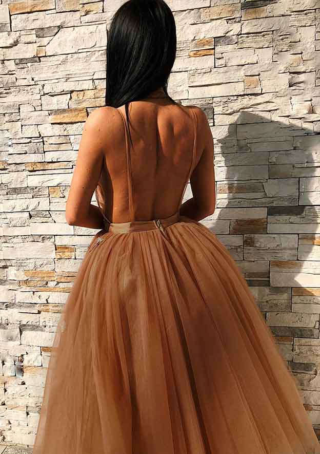 Elegant A-Line V-Neck Knee-Length Tulle Homecoming Dress With Embroidery BM bride