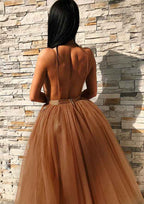 Elegant A-Line V-Neck Knee-Length Tulle Homecoming Dress With Embroidery BM bride