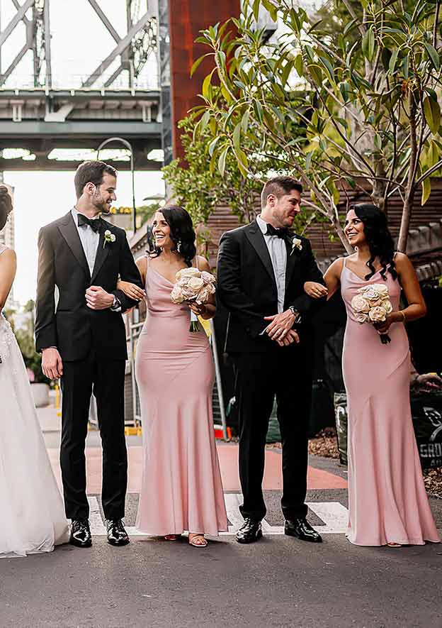 Sheath/Column Cowl Neck Satin Bridesmaid Dress, Floor-Length, Sleeveless, Accented With Pleats BM bride
