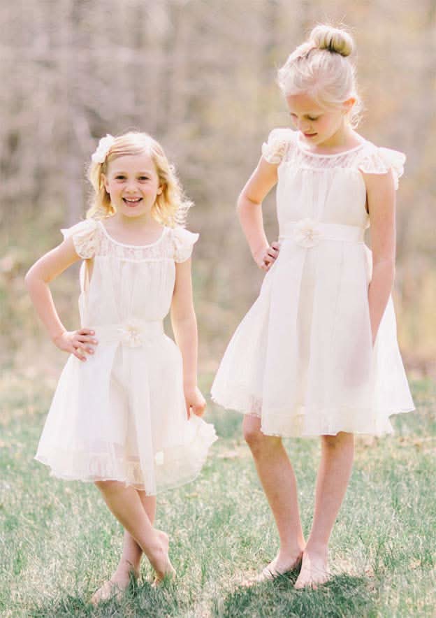 Graceful Chiffon Bateau Neck Knee-Length A-line Flower Girl Dress with Lace BM bride